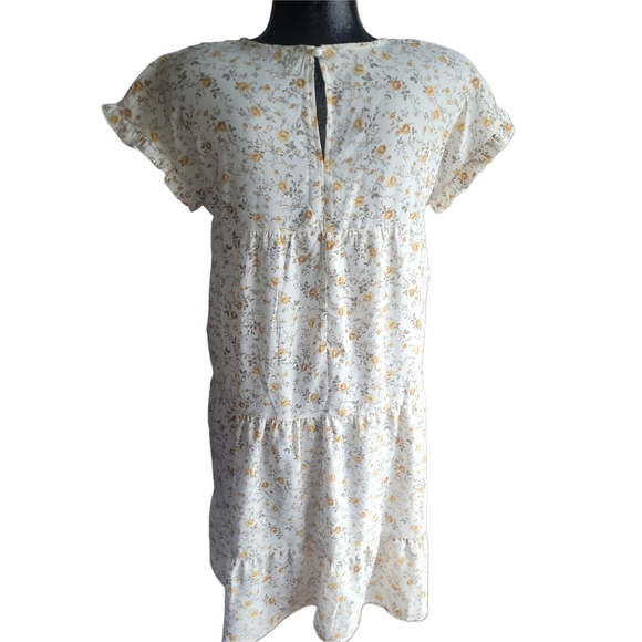 Cream and Yellow Floral Print Ruffled Short Sleeve Dress M - Picture 5 of 5